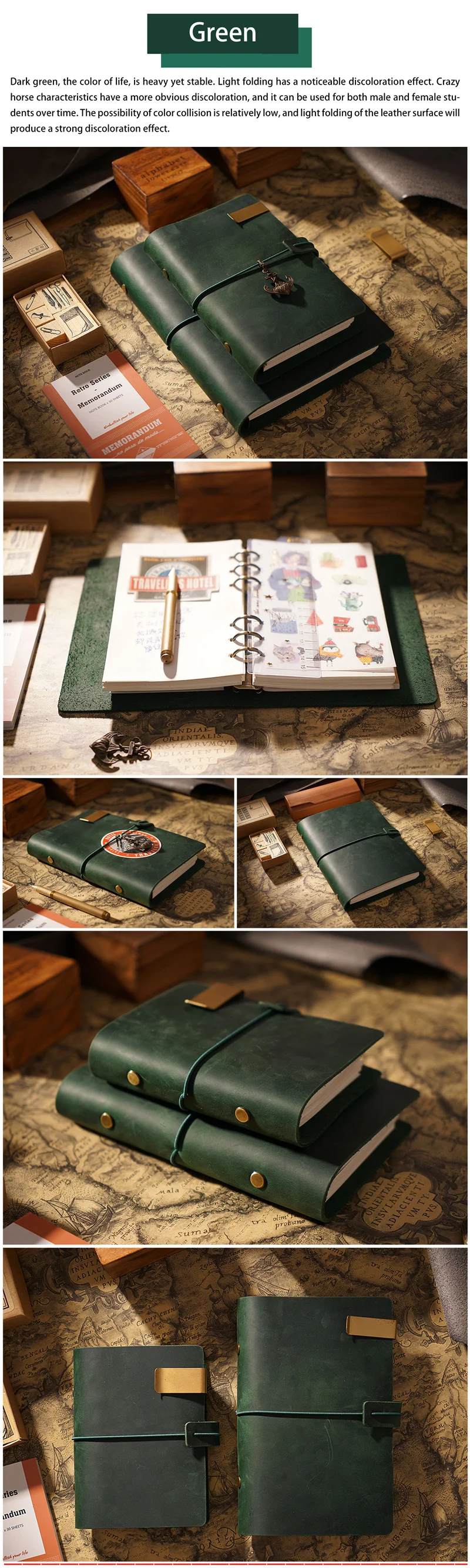 AIGUONIU Vintage-Notizbuch mit Ringen, A7-Format, Tagesplaner, Tagebuch, Skizzenbuch zum Zeichnen von Schreibwaren – Detail 18