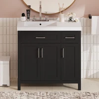 36" Black Bathroom Vanity Cabinet with Resin Integrated Sink - 2 Drawers, 3 Doors 2