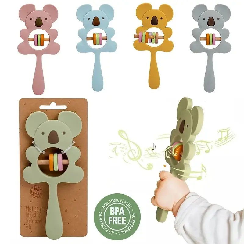 

Koala Silicone Rattle Teether Toy Koala Elephant Handbells Rattles Educational Baby Teething Sensory Toys for Babies 0-6 Months