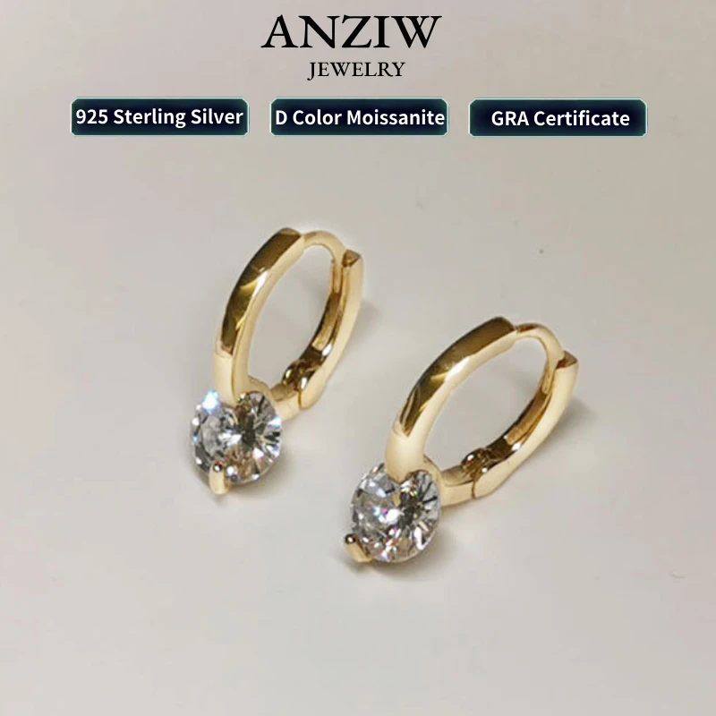 Pasziánsz 1ct D moissanite earrings számára Nők 2023 Gyémánt sterling silver Érlelődik fülbevaló 925 Lelök fülbevaló lányok 14k Arany plated