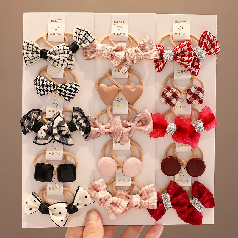 10 Stück/Set Baby Mädchen Schleifenknoten Geometrisches Muster Ornament Elastisches Haarband Süße Weiche Scrunchies Gummiband Kinder Haaraccessoires