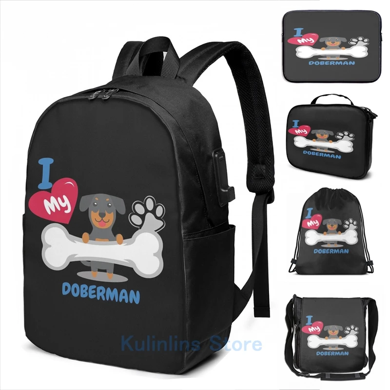 

Забавный графический принт DOBERMAN I Love My DOBERMAN, подарок, рюкзак с USB-зарядкой, мужские школьные сумки, женская сумка, дорожная сумка для ноутбука