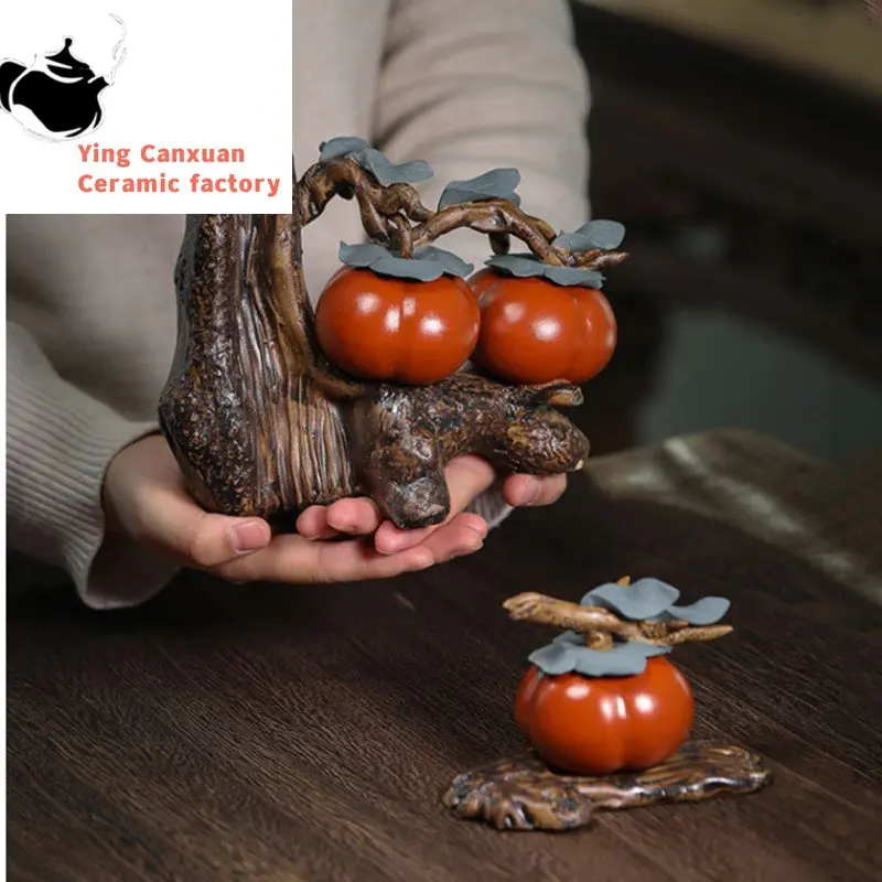 

Handmade Sculpture Purple Clay Tea Pet Ornaments Persimmon Model Tea Figurine Decoration Zisha Tea Set Accessories Crafts