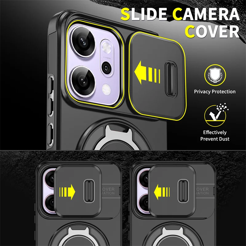 Enhanced Armor Case with Slide Camera Lens Protector and Ring Holder Cover