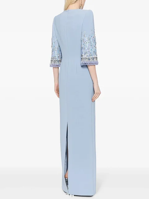 HIGH STREET Newest Fashion 2026 S/S Designer Vestido Women's Half Sleeve Stunning Beaded Long Maxi Dress 2