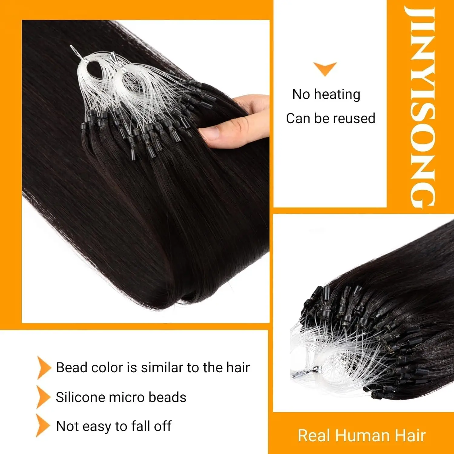 Micro Loop Hair Extensions 16-26 Inch Micro Bead Remy Hair Extension 1g/Strand 50g Color #1B Natural Black Straight For Salon