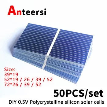 태양 전지 패널 셀 DIY 배터리 충전, 폴리 실리콘, 0.5V, 320mA, 39x19, 52x19, 26, 39/52, 72x26, 39, 52mm, 50 개 세트