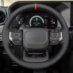 Premium Black Leather Braided Steering Wheel Cover - Full Coverage for Enhanced Interior Style (Red thread)