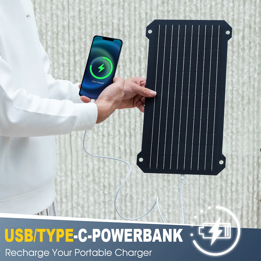 30W Solar Panel Charger Voltage Current Display USB Type C Output For Car Refueling