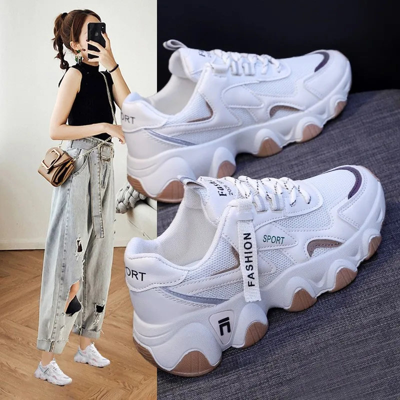 

Zapatillas Mujer Sneakers Trendy Mesh Platform Sneakers Leather Shoes Breathable Socofy Casual Sports Shoes Women Flats 1629