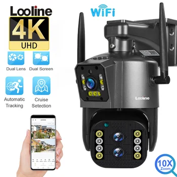 UHD 4K 8MP 보안 카메라 야외 3 렌즈 듀얼 스크린 WiFi 무선 카메라, 휴머노이드 감지 컬러 야간 자동 추적 포함