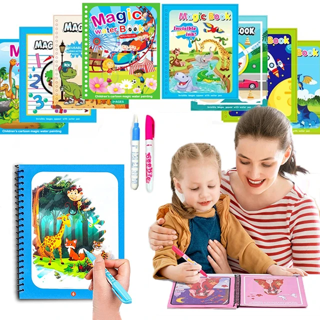 Montessori brinquedos magia água desenho livro crianças jogos educativos  pinturas crianças colorir para bebês de 1