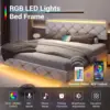 Floating King Bed Frame with LED Lights and USB Ports Modern Upholstered Platform LED Bed Frame King Size,White 4