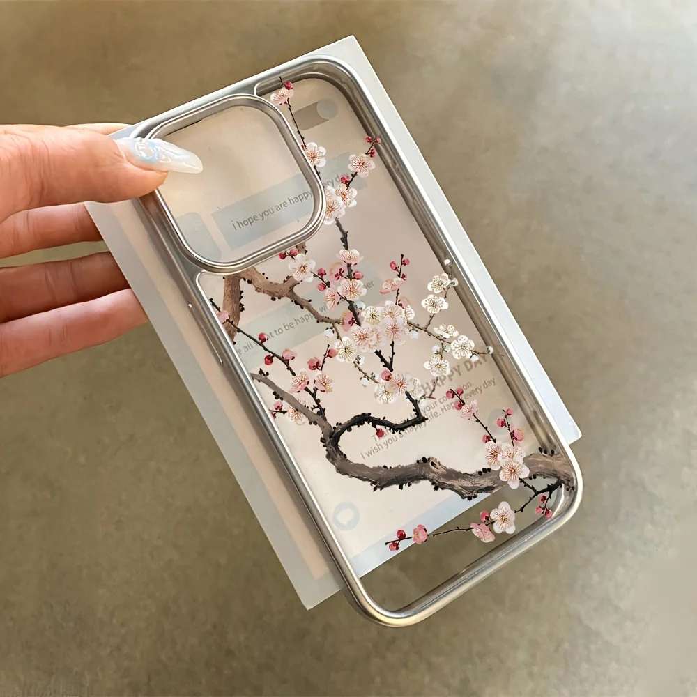 Luxury Plum Blossom Pattern Plating Transparent Phone Case