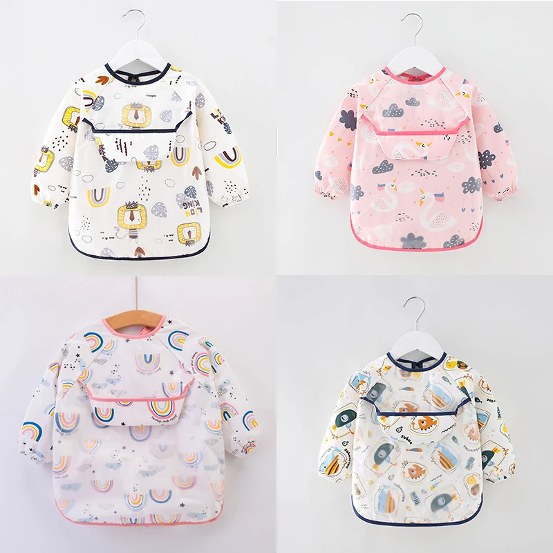Baby Apron Bibs Toddler Long Sleeve Scarf Waterproof Art Smock Feeding Bib Infant Boys Girls Kid Burp Cloth Bandana s baby bib feeding bib cotton bib cotton bib set children painting apron