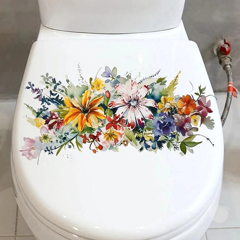 Toilet Stickers Flower Stickers Self-adhesive Bathroom Painting Waterproof Cover Walls