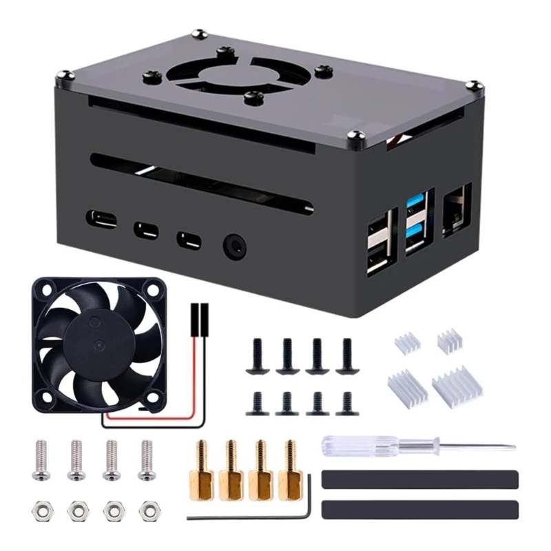 

For RaspberryPi4 4B Mainboard Heatsink Case Aluminum Alloy Metal Box Cover with Cooling Fan Supports POE Hat High Case