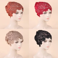High Quality Lace Embroidery Turban Hat Headcover Floral Islamic Headwrap Headscarf Bonnet Summer Party Hijab Cap Women Headwear 1