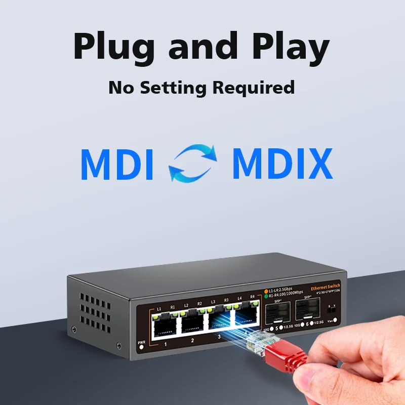 Hisource 4 Port  2500Mbps Ethernet Switch None POE Network Switch2 port 10G SFP+