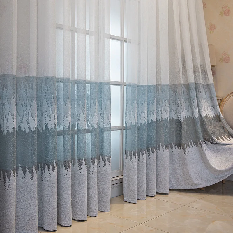 White Gradient Tulle Sheer Curtains for Living Room  Kitchen Voile Curtains Bedroom Decoration Window Treatments Blinds Panel