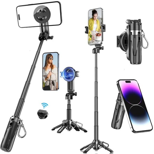 Magnetic Mini Selfie Stick Tripod Stand for iPhone Magsafe Phone Tripod with Remote for Travel Vlogs Photos Live Video Recording