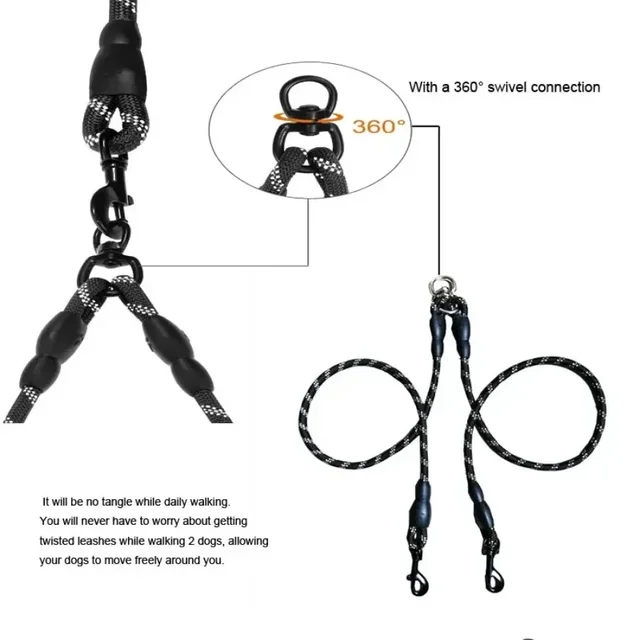 Reflective Double Dog Leash For Two Dogs Nylon puppy Dog Coupler For Walking Training small Medium Large big Two Dogs lead 5
