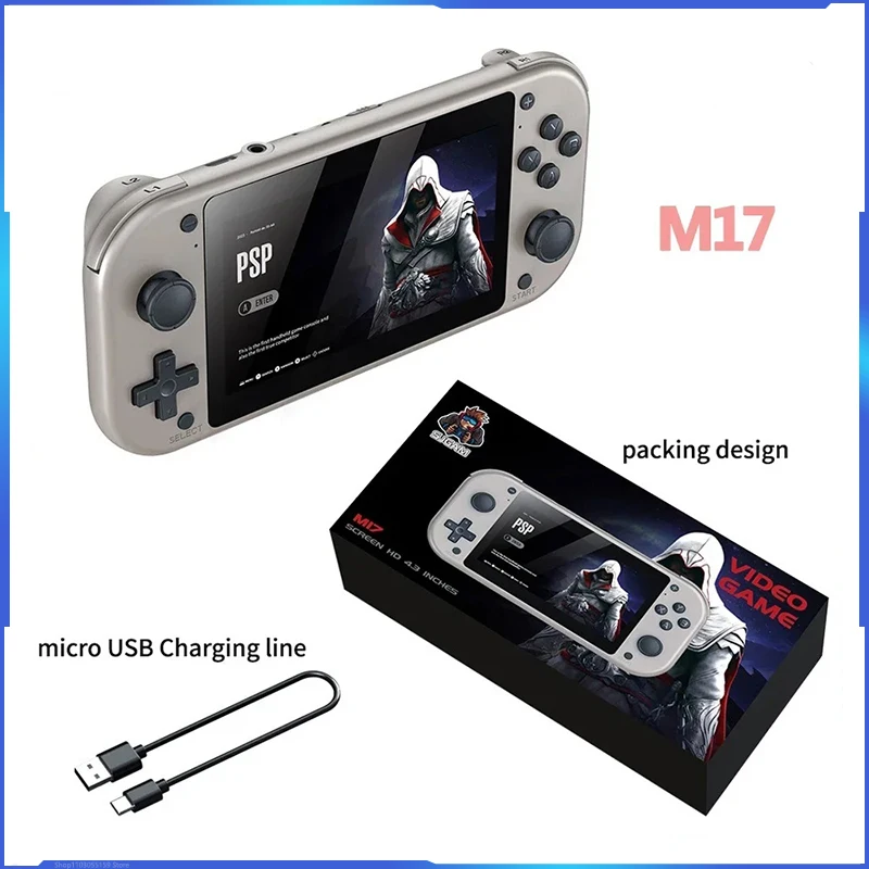New M17 Handheld Game Console Lcd Display 4.3 Inches Quad-Core Cortex-A7 Upto 1.2ghz Up To 25 Kinds Of Classic Simulators Toplay