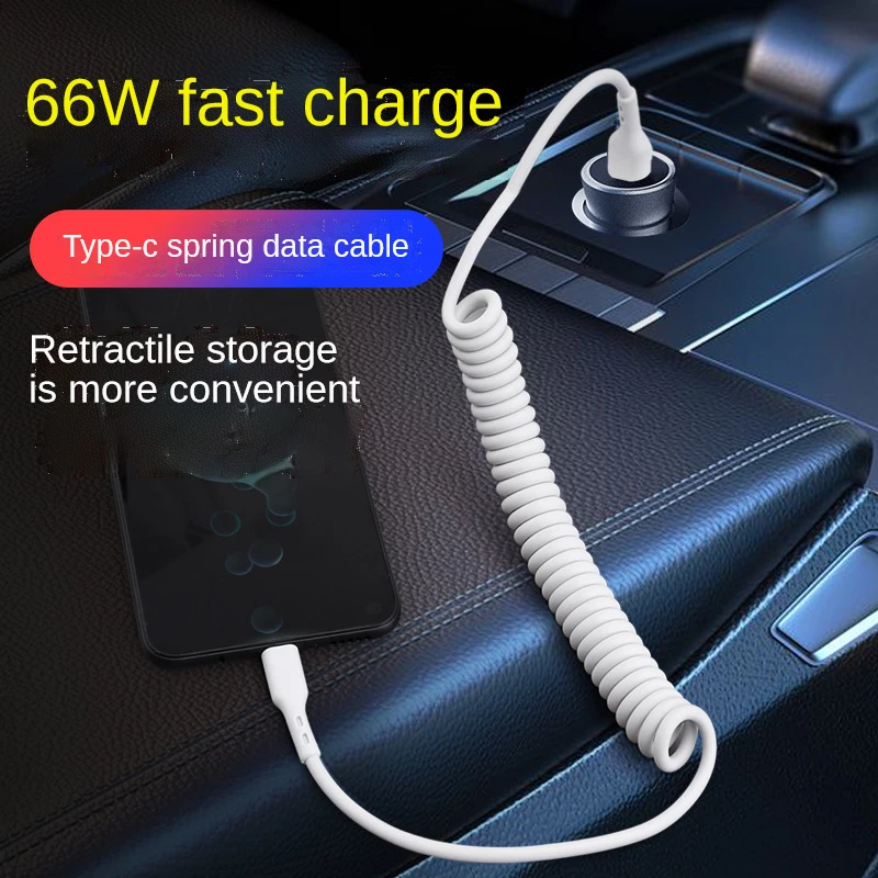 66W 6A Car Spring Type C Data Cable for Huawei Mate 40 Pro Super Fast Charging Micro USB Type-C Charge Cable for iPhone 13 Pro phone adapters & converters