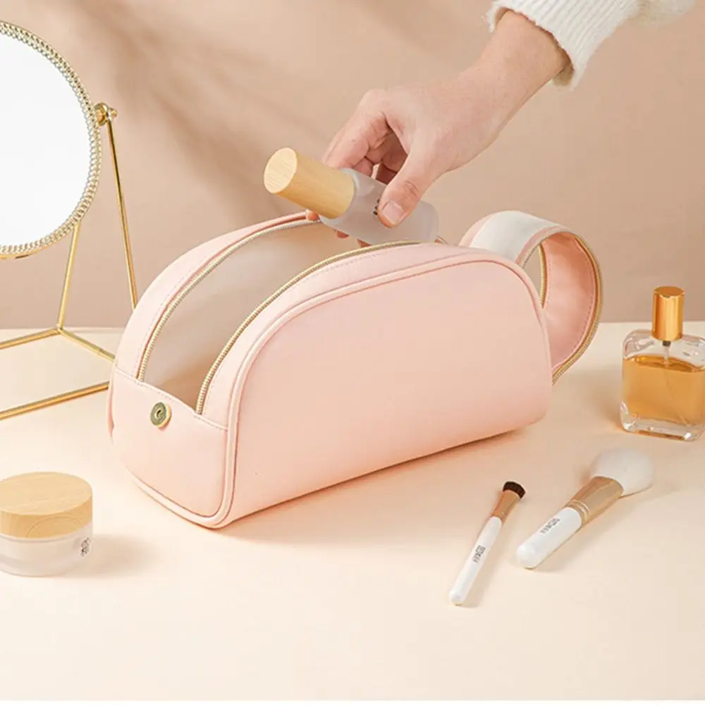 

Capacity Candy Color Simple Pu Leather Double Zipper Cosmetic Bag Storage Bag Makeup Case Travel Toiletry Bag