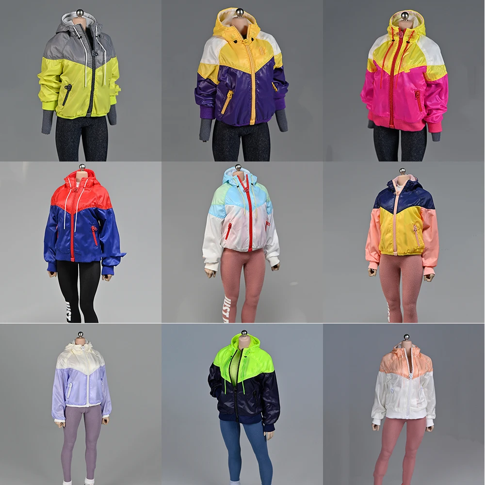 

1/6 Scale Fashion Female Windrunner Sports Outdoor Jacket Hooded Coat Tops Clothes Yoga Pants Model Fit 12'' Action Figure Body