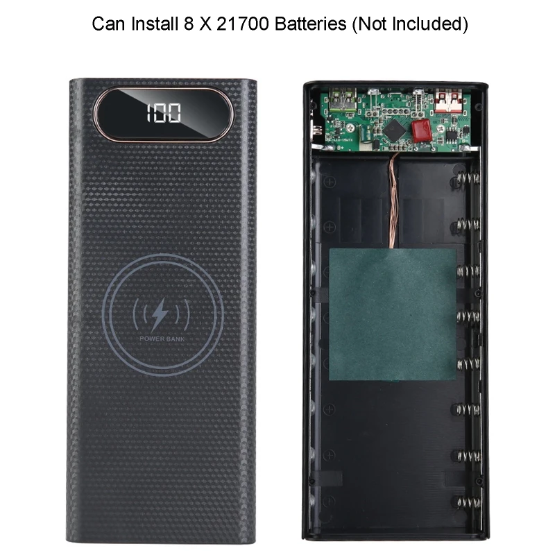 8 Slot 21700 Battery Power Bank Shell 10W 22.5W QC3.0 LCD Display Battery Power Case 5W 15W Wireless Charging Box