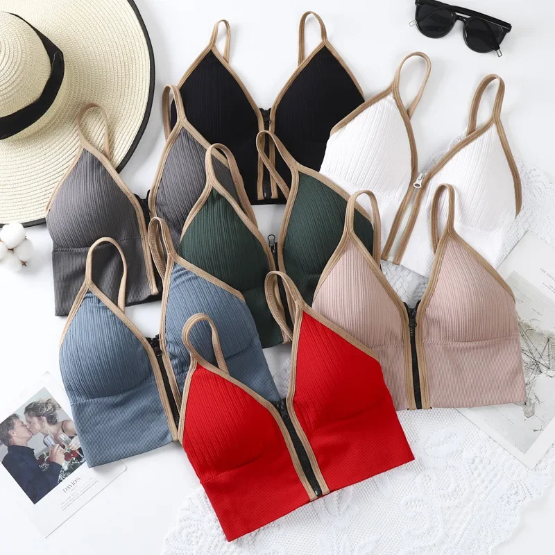 

Front Strap Deep V-zipper Beauty Back Wrap Chest Comfortable Breathable Running Yoga Push-up Sports Bra Women