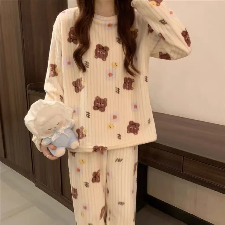 Winter Women's Pajamas Homewear Suit New Coral Fleece Warm Set of Fall and Winter Comfortable Warm Pajamas Homewear Suit S78d67ad8d0654160a0ac512e32b9e28dz