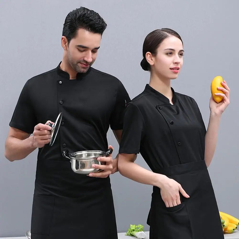 

Chef Top Stain-resistant Unisex Chef Shirt with Stand Collar for Kitchen Bakery Restaurant Short Sleeve Cook Uniform for Waiters