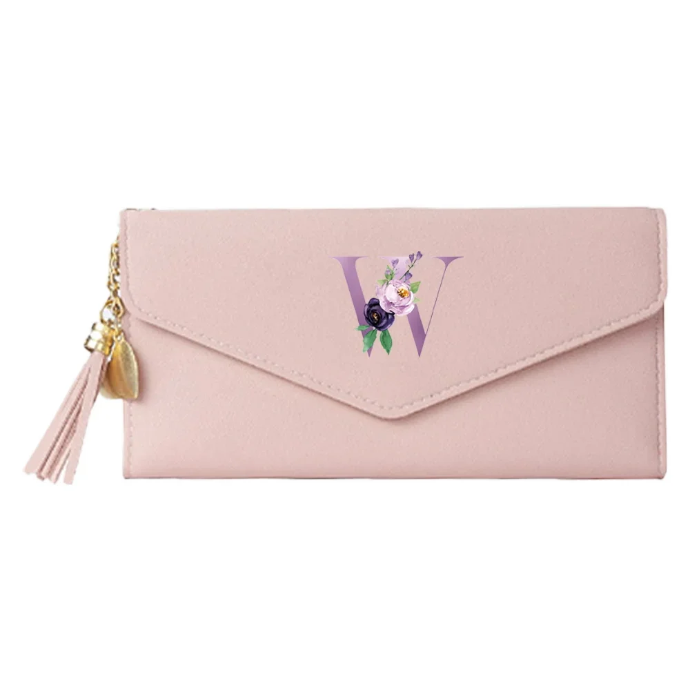 Elegant Purple Letter Print PU Leather Ladies Wallet