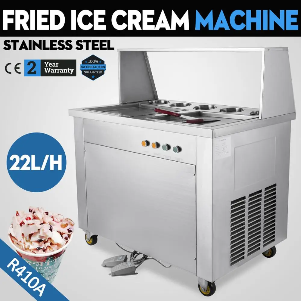 Double Square Pan Fried Ice Cream Machine Rolling Yogurt Maker With 5 Buckets At 1060w