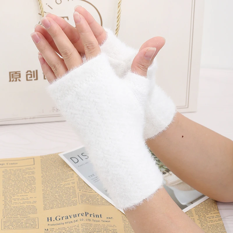 Half Gloves Keep warm Women Winter Cycling Thicken Fingerless Student write Office work Touch  Autumn Winter fashion Mittens