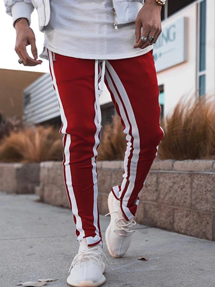 

High Street European American Fashion Spring Autumn Sweatpants Stitching Zipper Pocket Pants Mid-Waist Slacks