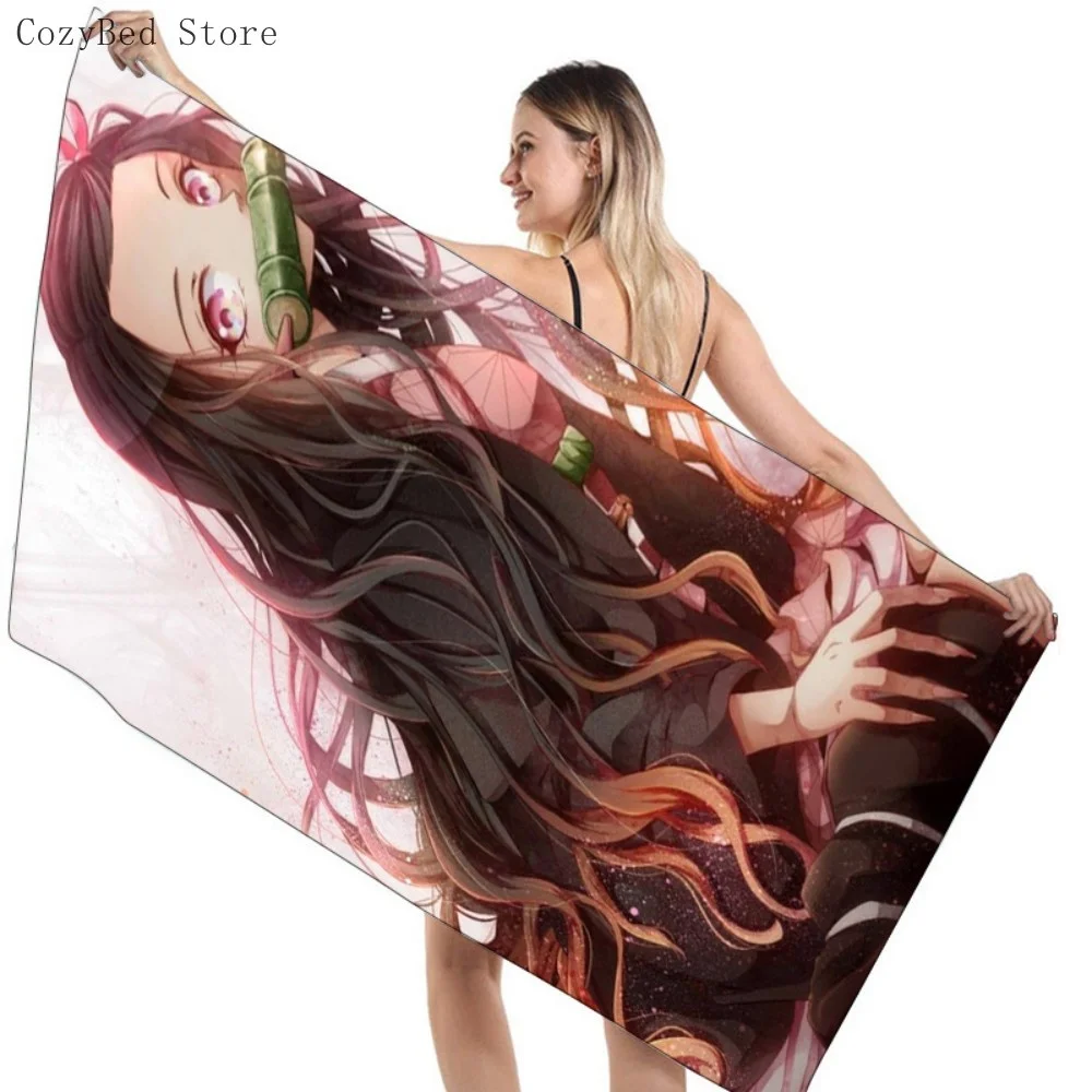Bathing Towels Demon Slayer Nezuko Kamado Printing Anime Home Decor Textile Comfortable Summer Beach Towel Toalhas De Banho 6