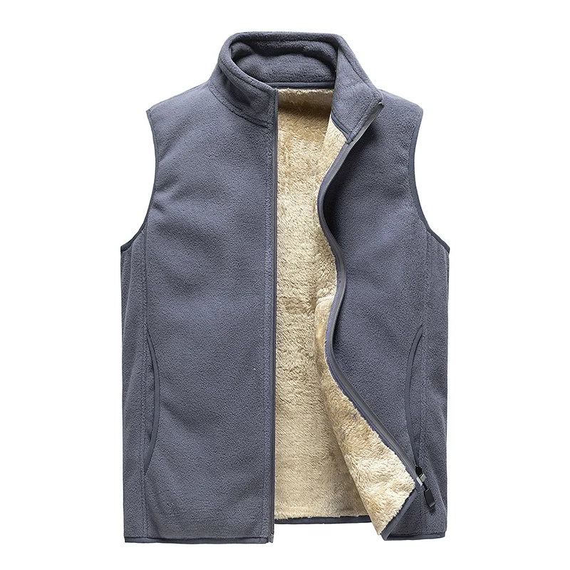 2024 Winter Men's Solid Color Stand Up Neck Sleeveless Warm Cotton Coat Autumn Plushed Casual Loose Versatile Kam Shoulder
