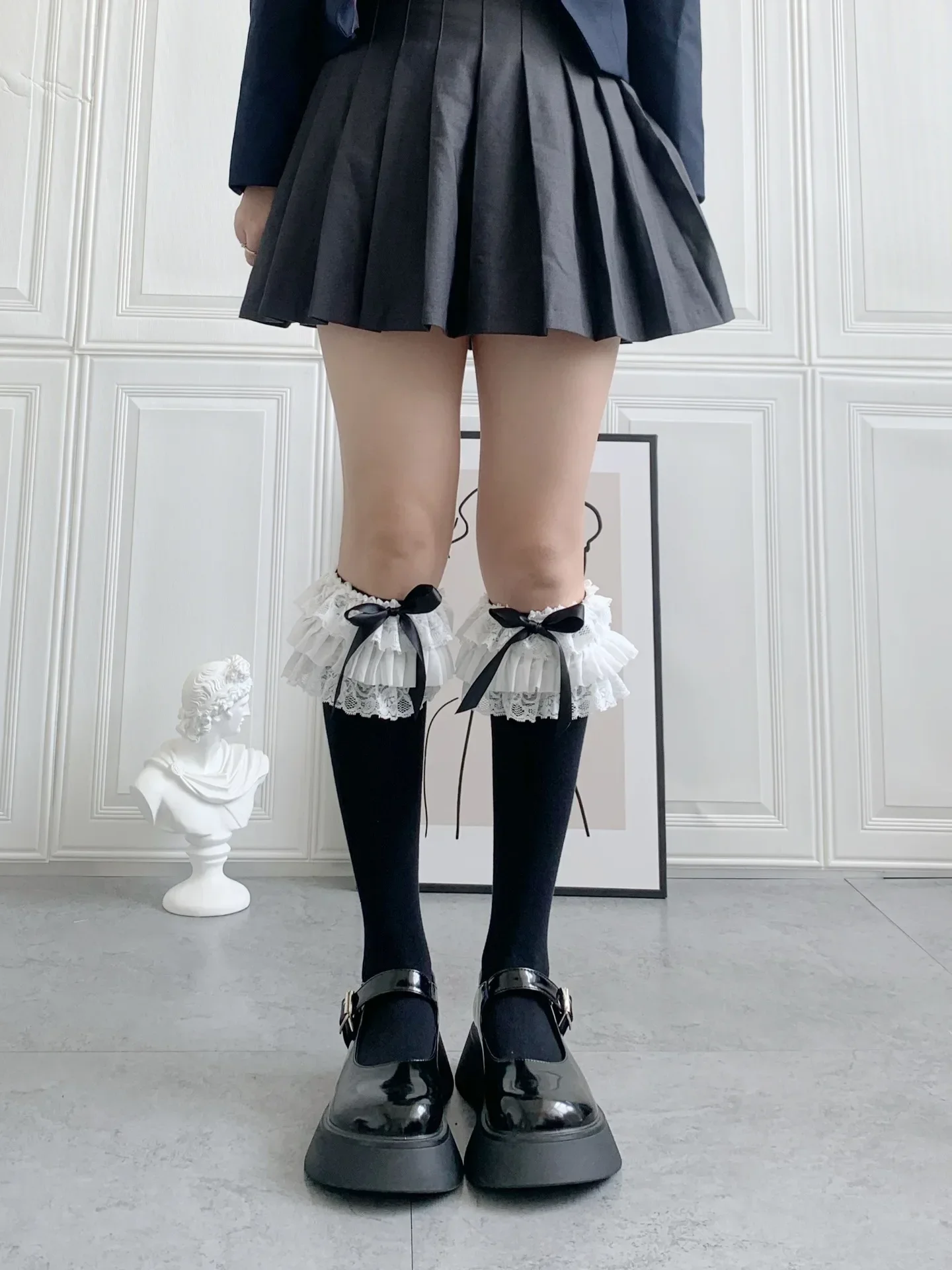 Baumwollstrümpfe mit Schleife und Knoten, Cartoon-Motiv, süßes Mädchen, Prinzessin, Lolita, Nylon, Spitze, Kniestrümpfe, Feenmädchen – Detail 6