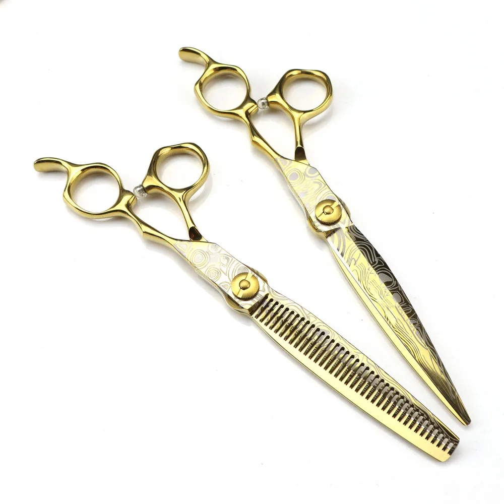 

Professional 7 '' Gold Damascus Upscale scissor hair cutting scissors thinning barber tools haircut shears Hairdressing scissors