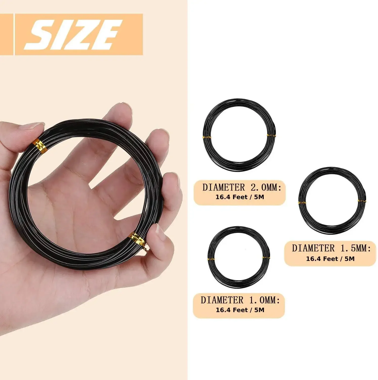 1/2/3mm 분재 와이어 5m 나무 훈련 와이어 알루미늄 와이어 식물 훈련 와이어 실내 분재 나무 형성을위한 검은 정원 와이어