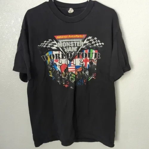 Monster Jam World Tour T Shirt Size Large Black Maniche Lunghe O Corte