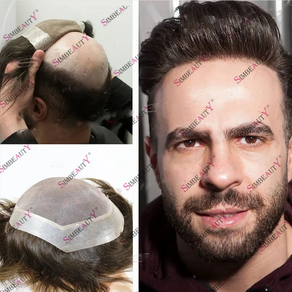 

Прочный мужской парик, коричневые, черные моно-кружевные дышащие Сменные протезы волос, 100% натуральные волосы для мужчин