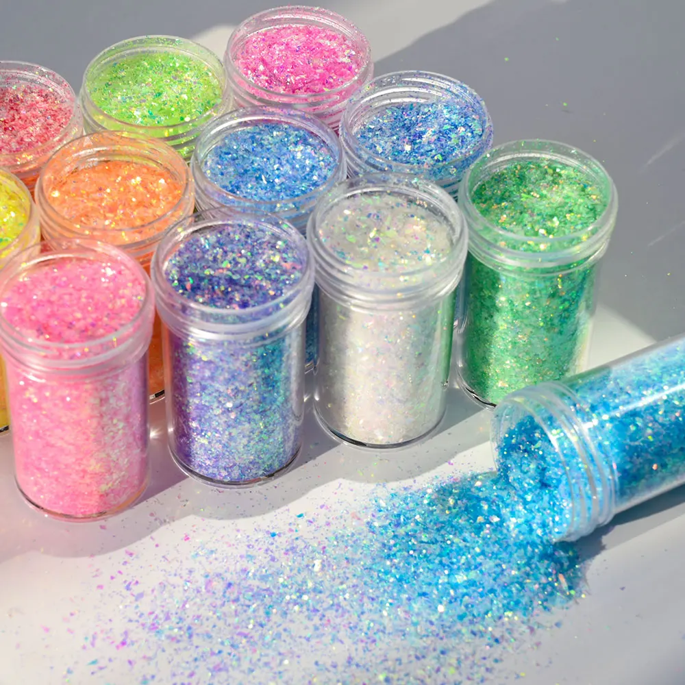 

1Bottle Iridescent Unicorn Glitter Nail Powder Holographic Sparkly Chrome Pigments Laser Irregular Paillette Manicure Art Sequin