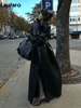 Lautaro Spring Autumn Extra Long Black Pu Leather Trench Coat for Women with Back High Slit Luxury Chic European Fashion 2024 4