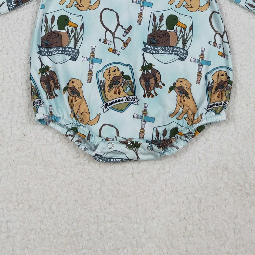  소년 사냥 롬퍼 긴 소매 오리 개 프린트 용  소년 롬퍼 의상