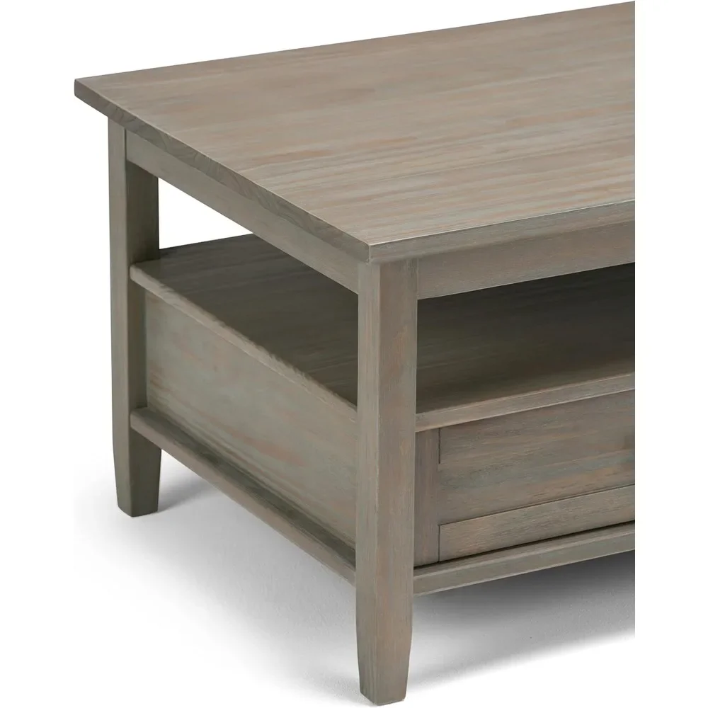 Coffee Table Warm Shaker Solid Wood 48 Inch Wide Rectangular Transition, Distressed Grey for Living Room and Family Room 5