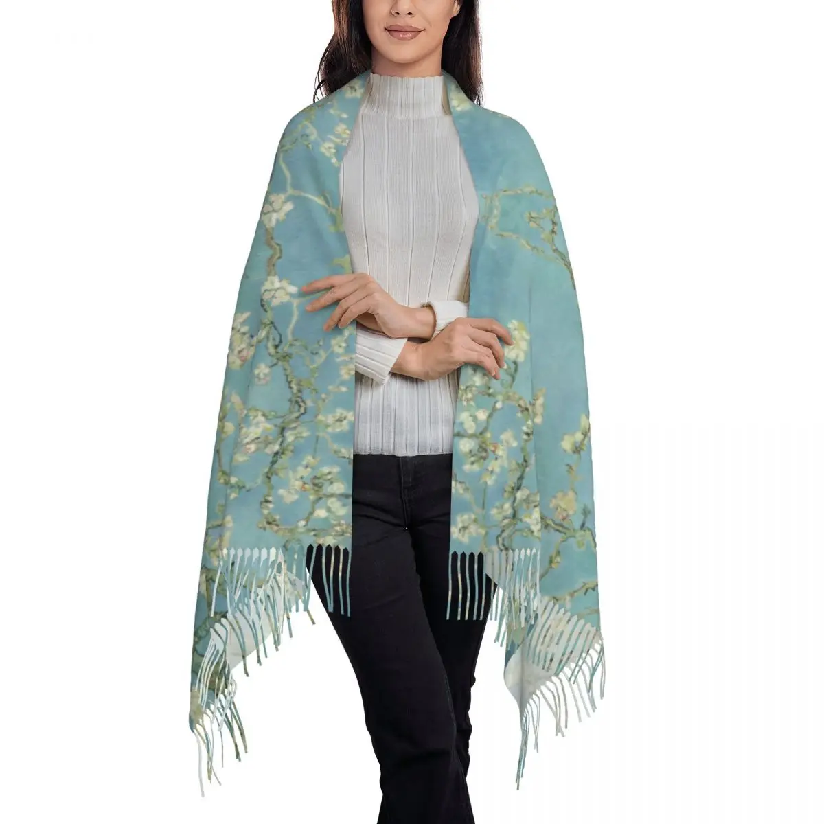 Personalized Print Almond Blossoms By Vincent Van Gogh Scarf Women Men Winter Warm Scarves Flowers Painting Shawls Wraps 3